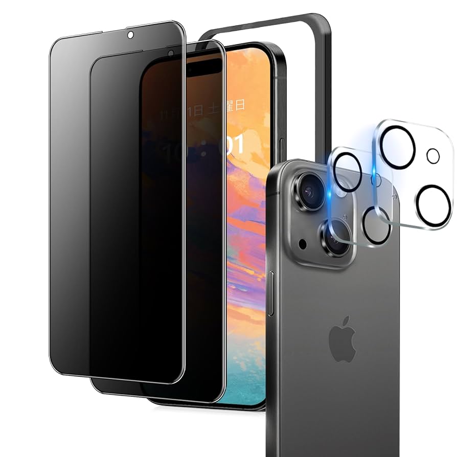 iPhone15 128GB ブラック　覗き見防止フィルム　カメラフィルム付き Amazon | 対応 iPhone15 ガラスフィルム 覗き見防止 アイフォン